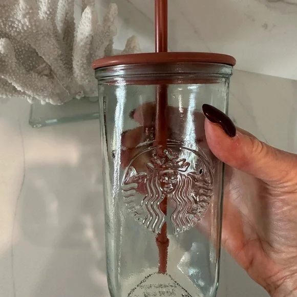 Starbucks Glass Tumbler with lid and Straw. Unique shape. - Picture 2 of 5